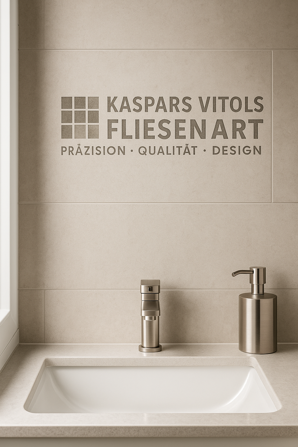 Kaspars Vitols FliesenArt – Firmenlogo auf Fliesen